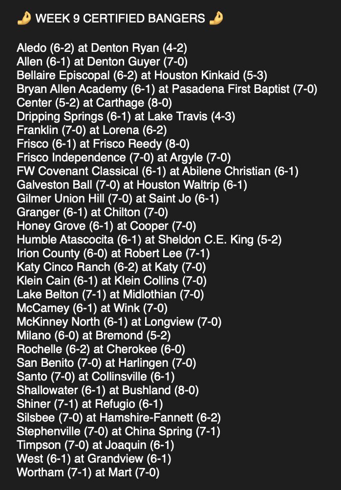 Starting my Week 9 #TXHSFB prep.

Best week of the season? Best week of the season. We finally got to the fireworks factory.