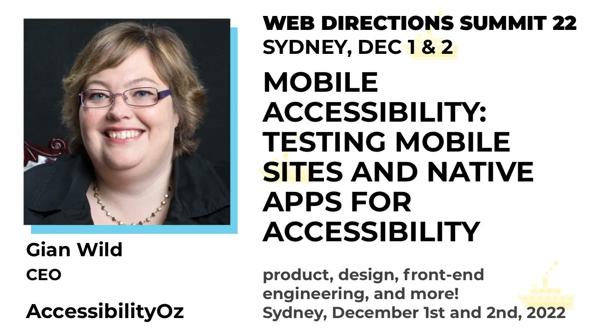Web Directions (@webdirections) on Twitter photo At Summit <a href="/gian/">Gian Wild in Australia</a> helps us build better more accessible mobile sites and apps, through testing accessibility, focussing on specific mobile accessibility features
buff.ly/3Bv3SSG At Summit <a href="/gian/">Gian Wild in Australia</a> helps us build better more accessible mobile sites and apps, through testing accessibility, focussing on specific mobile accessibility features
buff.ly/3Bv3SSG