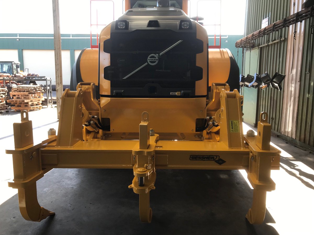 Not the best photos.  But arguably our largest loader ripper to date.  The Gessner LLC4 rear rippers were  fabricated and fitted for CJD Equipment on a new Volvo L220H 360hp wheel loader.