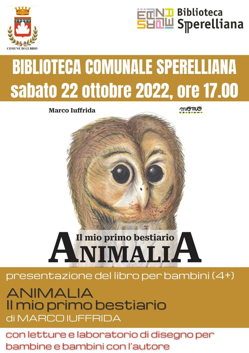 #Animalia (<a href="/MomoEdizioni/">Momo Edizioni</a>) a #Gubbio sabato 22 ottobre, ore 17:00, #BibliotecaSperelliana.
Con Elisa Neri, con letture e laboratorio di disegno👨‍🎨🧑‍🎨per bambine e bambini!