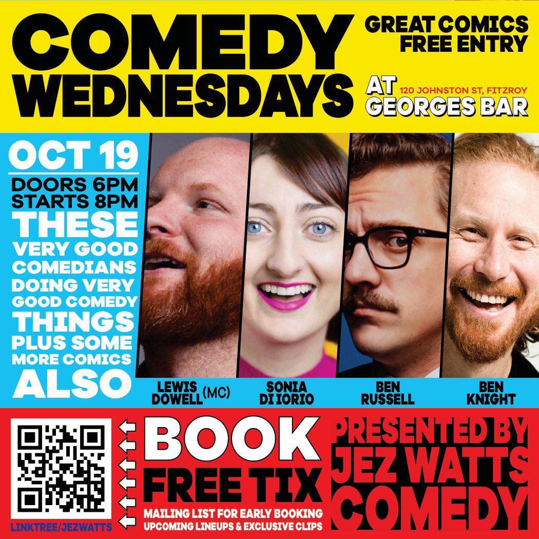 ComedyWedGeorge's tweet photo. We’re back this Wednesday Melbourne! Book a (free) ticket at https://t.co/qwktjoMPwe https://t.co/FSG4yZijA0