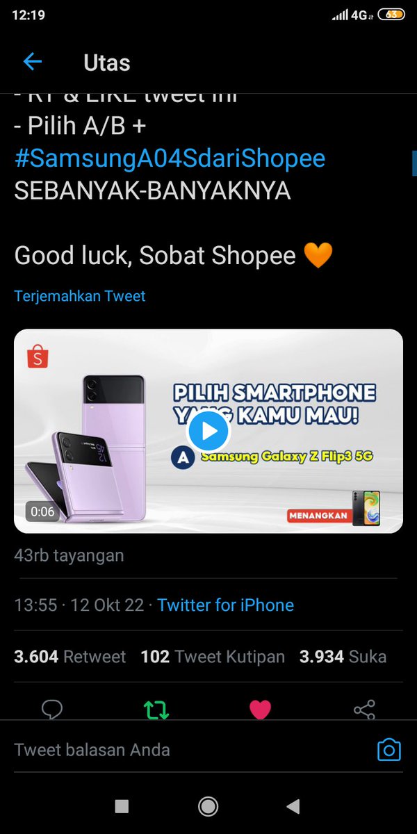 Ayuiu131's tweet photo. @ShopeeID Aku pilih A. Samsung galaxy Z flip3.
Semoga menang   😪😪 
#SamsungA04dariShopee https://t.co/1AR98qTOkB