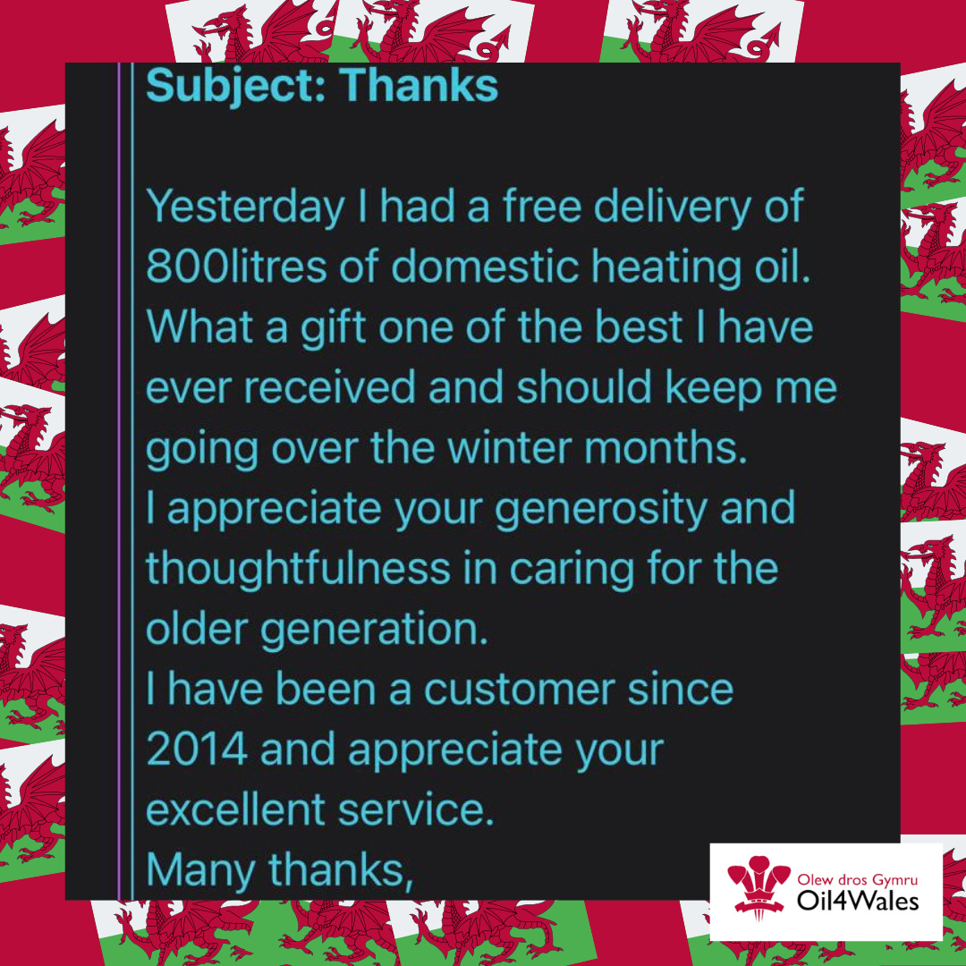 oil4wales's tweet photo. It’s great to know that we are making a real difference to people this winter. If you’re over 80 and you’ve been ordering your heating oil with us for at least the last two years, contact your local depot - we’ll arrange a delivery up to 800 litres of heating oil free of https://t.co/WWjwVheO33
