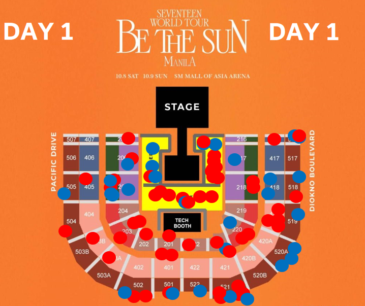 hongjeons's tweet photo. COVID SEAT MAPPING AS OF OCTOBER 17, 1PM

red = confirmed +
blue = no test/- but with symptoms

If you see your section, please check sheet for the seat number. Please fill out if you have reports: https://t.co/D3Ob2vJ54c https://t.co/6GgA0OoXfl