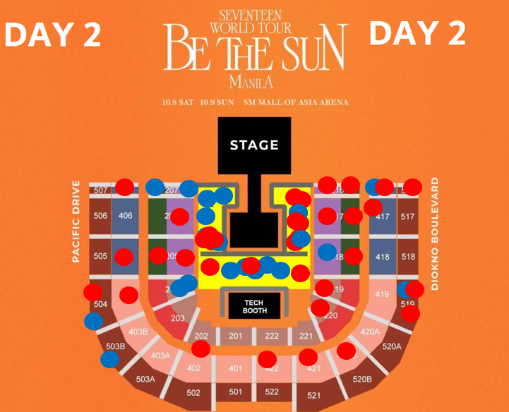 hongjeons's tweet photo. COVID SEAT MAPPING AS OF OCTOBER 17, 1PM

red = confirmed +
blue = no test/- but with symptoms

If you see your section, please check sheet for the seat number. Please fill out if you have reports: https://t.co/D3Ob2vJ54c https://t.co/6GgA0OoXfl
