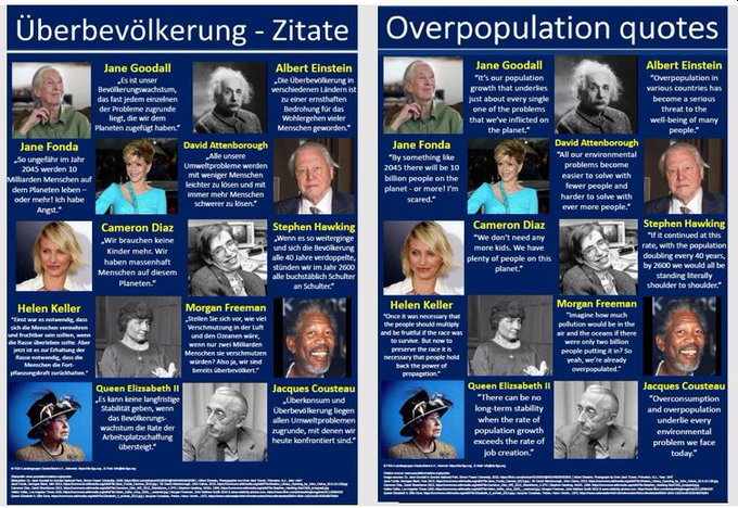 Achim1106's tweet photo. Poster "OVERPOPULATION QUOTES"
For free use - on the Internet, social media, for printing, hanging out etc. - Download the high-resolution PDF now at: https://t.co/hu1jD1ynK9 - at the bottom of the page. https://t.co/HfNFr1XTqZ