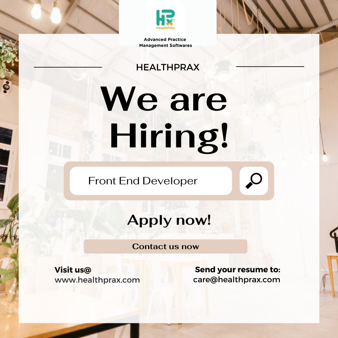 HealthPrax's tweet photo. We are hiring - Send your CV today to care@healthprax.com

#healthprax #HPX #hpx #healthcare #hiring #health #healthtech #doctors #doctor #ehealth #medtech #technology #healthcareit #digitalhealthcare #electronic_health_record #ehr #healthcaresoftware #mobilehealth #ai https://t.co/OjcNpVYmOI