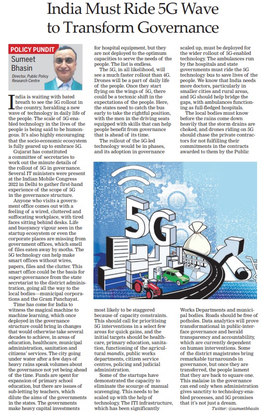 sumeetbhasin's tweet photo. 5G is an opportunity to transform every sphere of governance. It will lead to effective governance from the state secretariat to the district administration. I express my thoughts for @NewIndianXpress https://t.co/d4Fv9v58vh