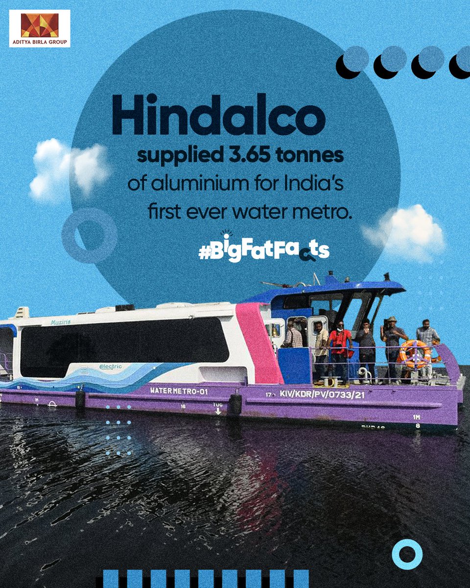 We are big on sustainable innovations that make the world a better and greener place. Our Alupuram plant has supplied 3.65 tons of Aluminium for India’s first ever Water Metro serving Kochi. @Hindalco_World #AdityaBirlaGroup #BigInYourLife #Hindalco #BigFatFacts