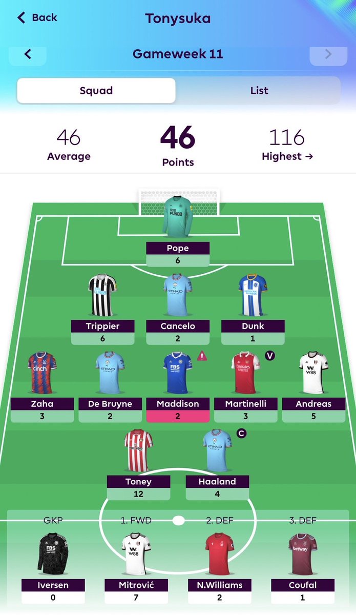 chaichan's tweet photo. #GW11 Review 🔍
🎯Points : 46 😭
🌏OR : 232662 ⬇️
💰ITB : £1.8
Poor score and small red arrow.
I still have no idea about GW12 😵💫
#FPL #FPLT
#FPLCommunity
#ThaiFPL #FPLThai
#TonysukaFPL https://t.co/3rzdtE1VW2