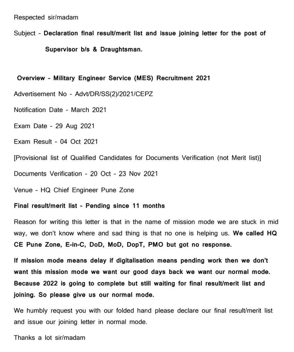 im_navaratan's tweet photo. @rajnathsingh @narendramodi
@PMOIndia @DefenceMinIndia
@DoPTGoI
We are frustrated and depressed why result is not declaring even after 1.5 years of notification.
#DECLARE_MES_FINAL_RESULT2021 
#DECLARE_MES_FINAL_RESULT2021 
#DECLARE_MES_FINAL_RESULT2021 https://t.co/KnQ0ThOp3Z