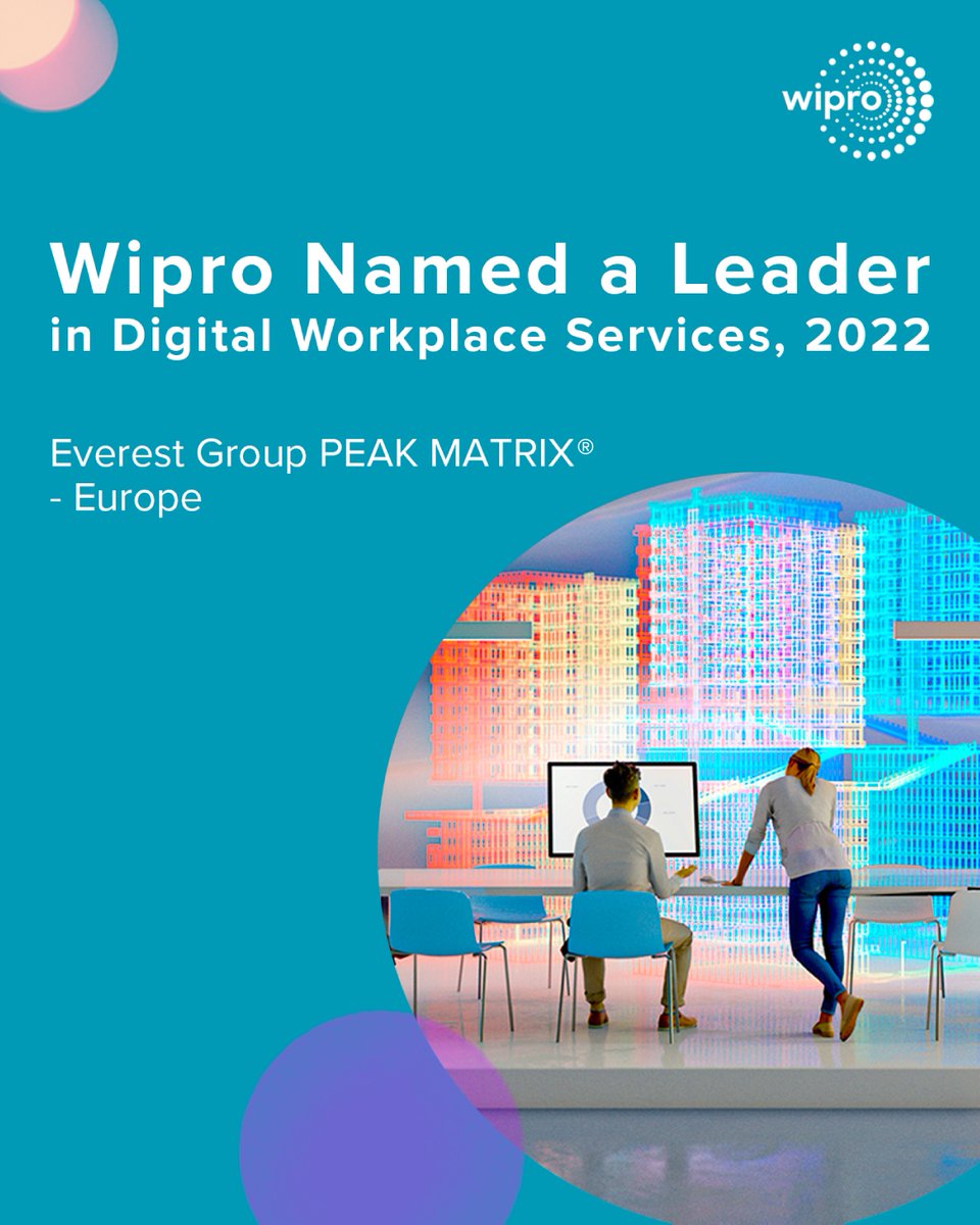Wipro is recognized as a leader in digital workplace services in Everest Group’s 2022 PEAK Matrix assessment for the European market, covering 22 noteworthy service providers in the segment. Read more: bit.ly/3Ex3Viy