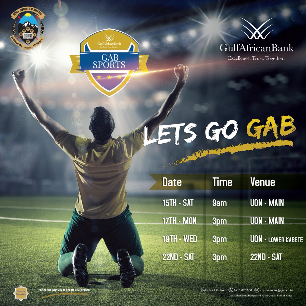 GulfAfricanBank's tweet photo. Join us in wishing our Gulf African Bank Football team all the best in the ongoing 36th edition of the @KIBankers interbank games. #GOGAB https://t.co/T0FJSmm0X0