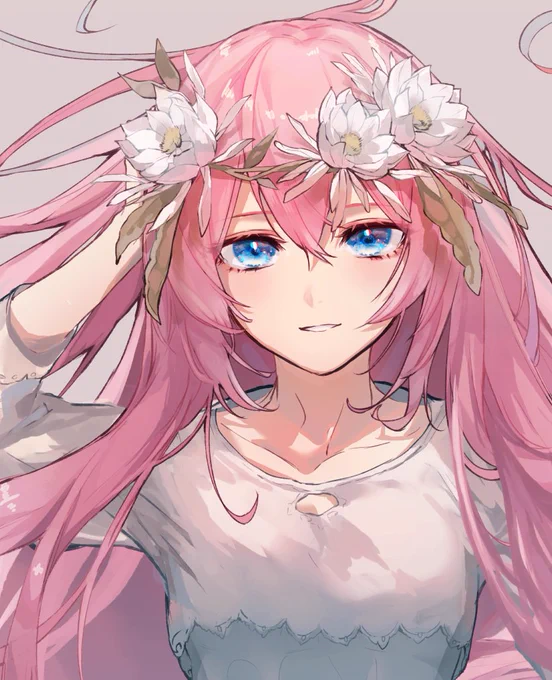 オルさんの花冠をかぶったルカさん!ニコっと優しい笑みを浮かべる姿は女神様のようですね…!(人*'▽')【】 #piapro #巡音ルカ 