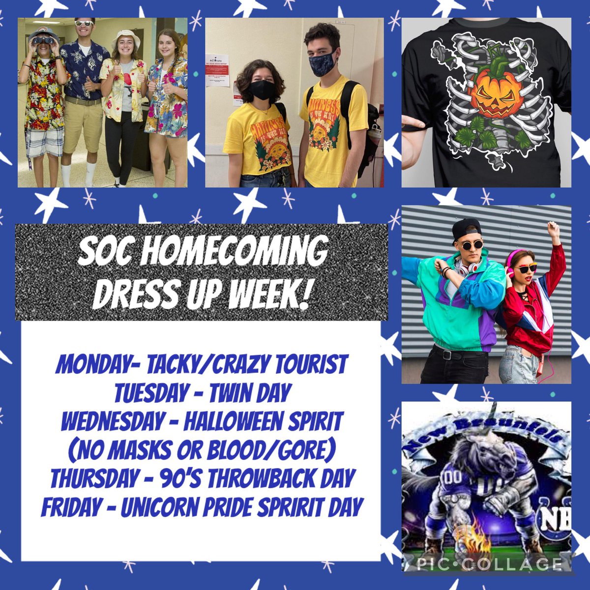SOC_Counselor's tweet photo. 🏈It’s Homecoming Week, Unicorns!!!
Let’s show our team📣spirit &amp; get ready to beat the Buffaloes!! https://t.co/IxBXtwOFnw
