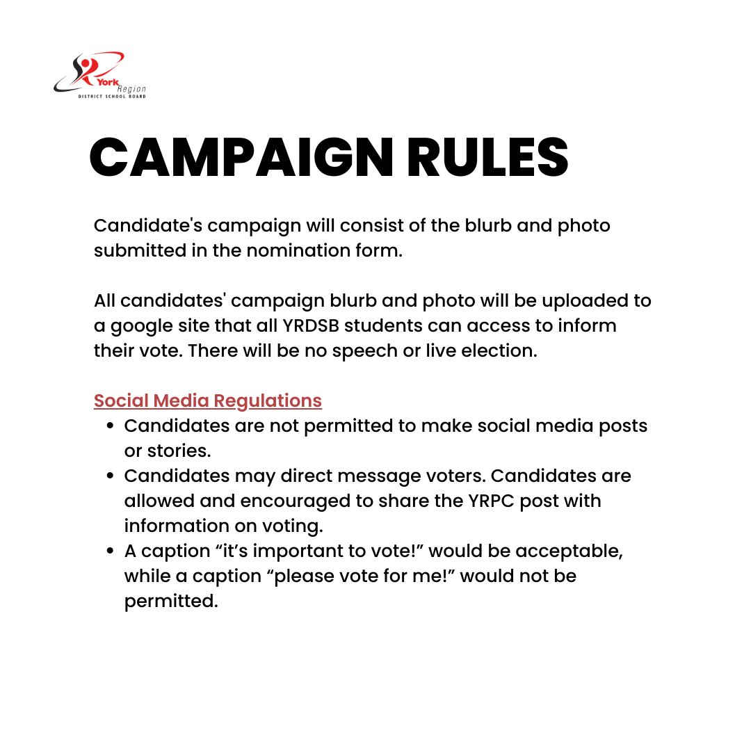 YRDSB_Students's tweet photo. (2/2) Learn more about the election process through these posts or visit https://t.co/Qmnk5FNv7j to read the elections guide. If you have any questions, don’t hesitate to reach out! https://t.co/zx9iGBsFV0