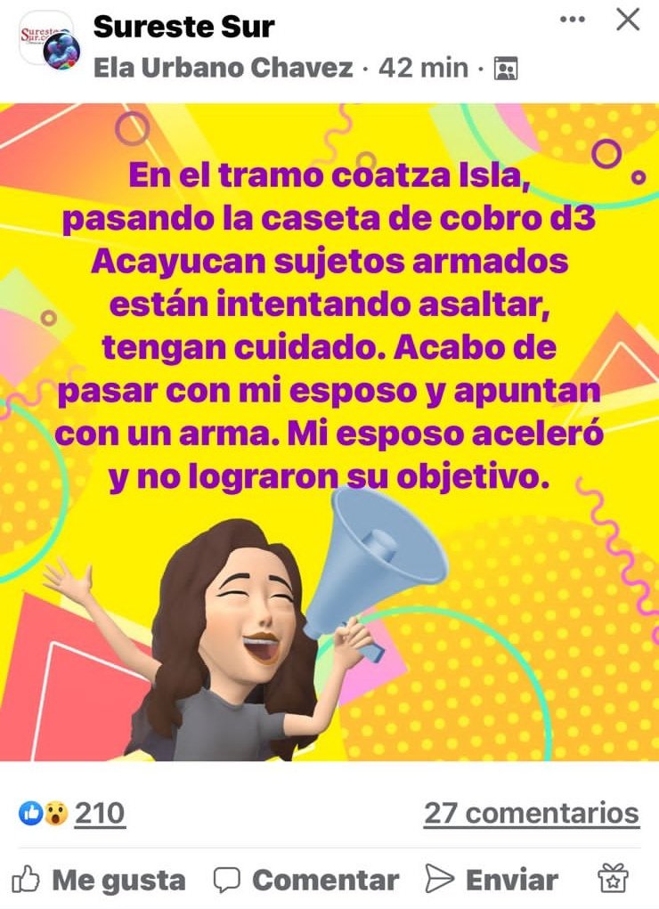 BonnyOchoa's tweet photo. Buenas noches @CAPUFE que sabes de esta nota?? Estamos en trayecto dirección Acayucan @GN_MEXICO_ https://t.co/tIBDUHn18d