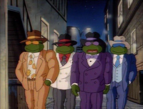 WalriderHost's tweet photo. one of my favourite things ever is when the teenage mutant ninja turtles wear clothes to disguise themselves as humans https://t.co/IRs0qzCKBG