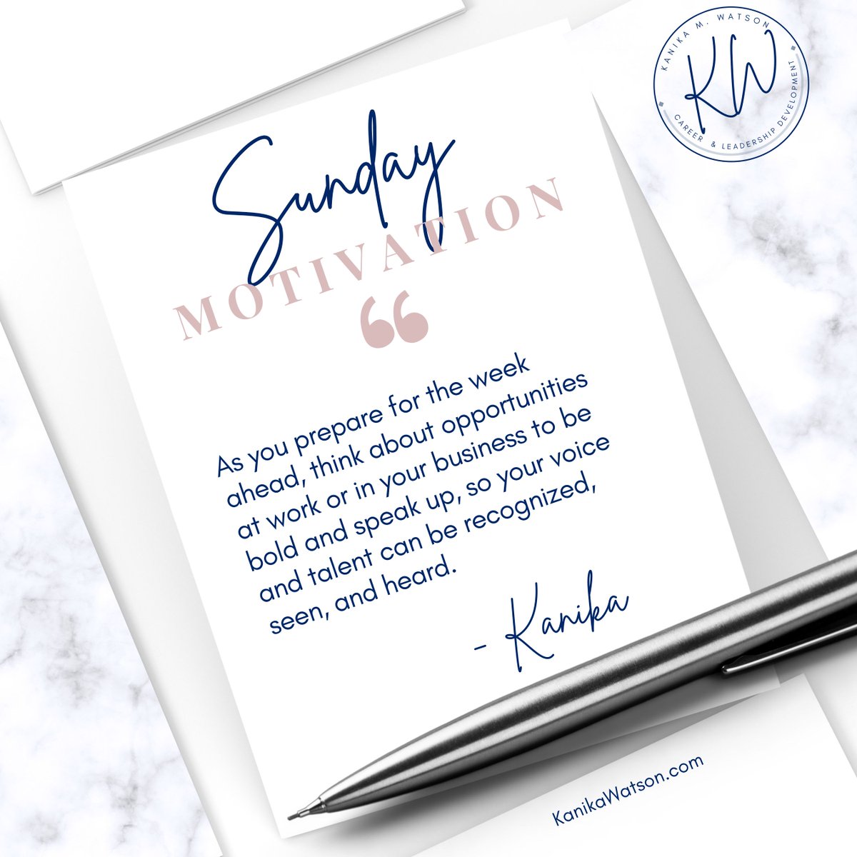 KanikaWatson's tweet photo. Happy Sunday! As you prepare for the week ahead, think about opportunities at work or in your business to be bold and speak up, so your voice and talent can be recognized, seen, and heard. #BoldestVisionforSuccess #Leadership #WomeninLeadership  #FindYourVoice #SpeakUp https://t.co/H8NvKbalMO