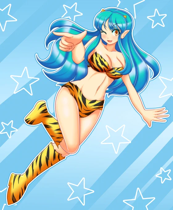 *Rei voice* Lum!I wasn't sure which hair color looks the best on her, I'm too used to the original green color, but the blueish one looks nice as well#uruseiYatsura #うる星やつら 