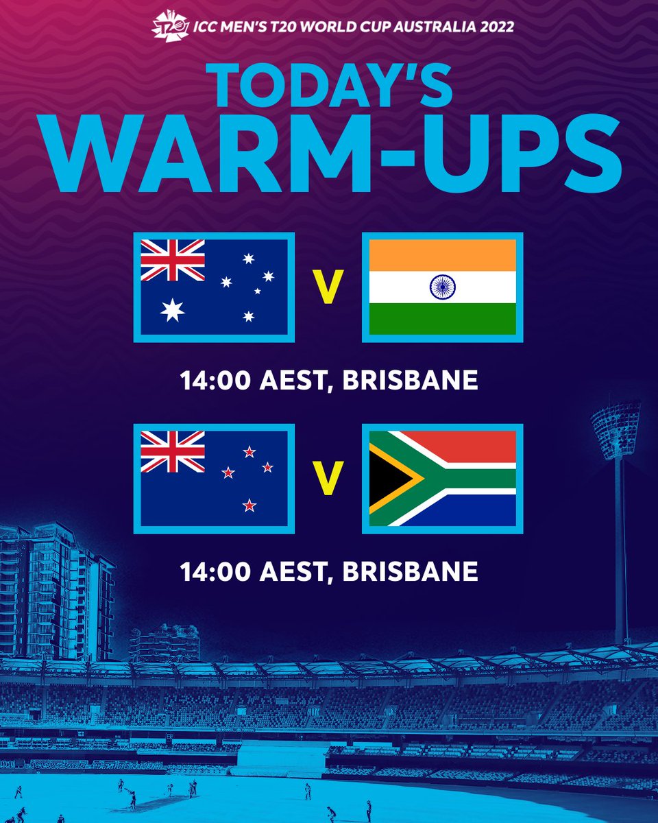 ICC's tweet photo. Four exciting #T20WorldCup warm-up games lined up in Brisbane 🏏

Which one are you looking forward to? 👀 https://t.co/3RAsKKjrnR