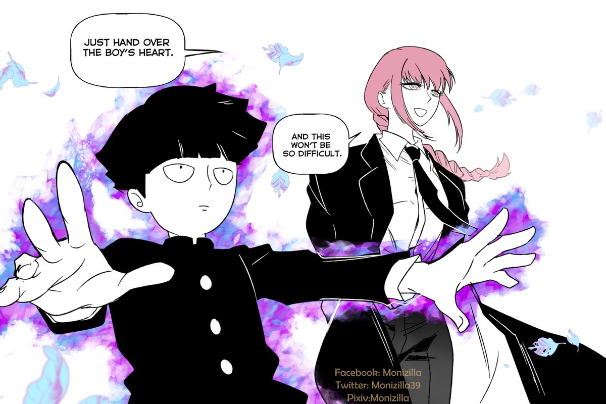 Monizilla39's tweet image. So if Reigen picked up Denji and Makim picked up Mob. Given Makima's motive, she would still go after Denji. Can you imagine how MESSY that will be!