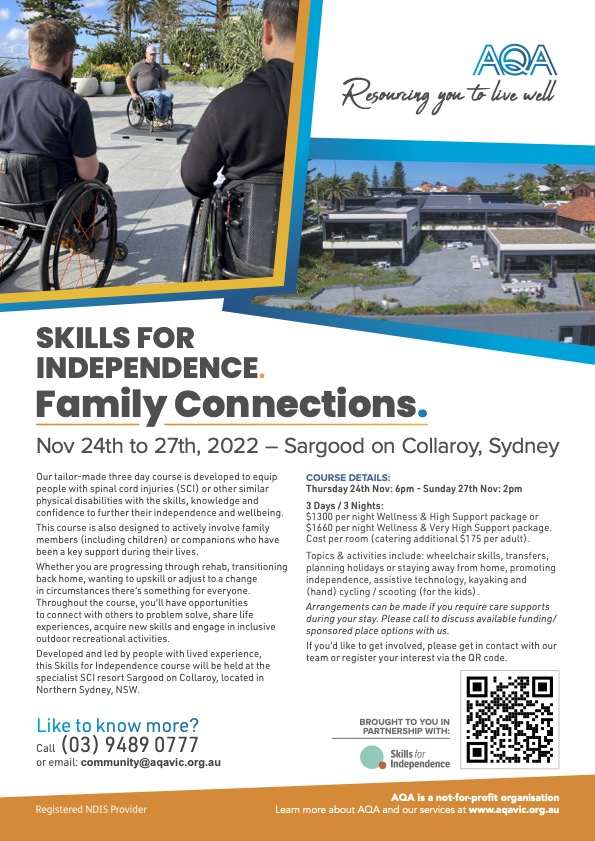 Our next course is coming up in November, and this time we're looking to bring families together too. Do get in touch if you'd like to come along, or if you want more information. #spinalcordinjury #skillsforindependence #peersupport