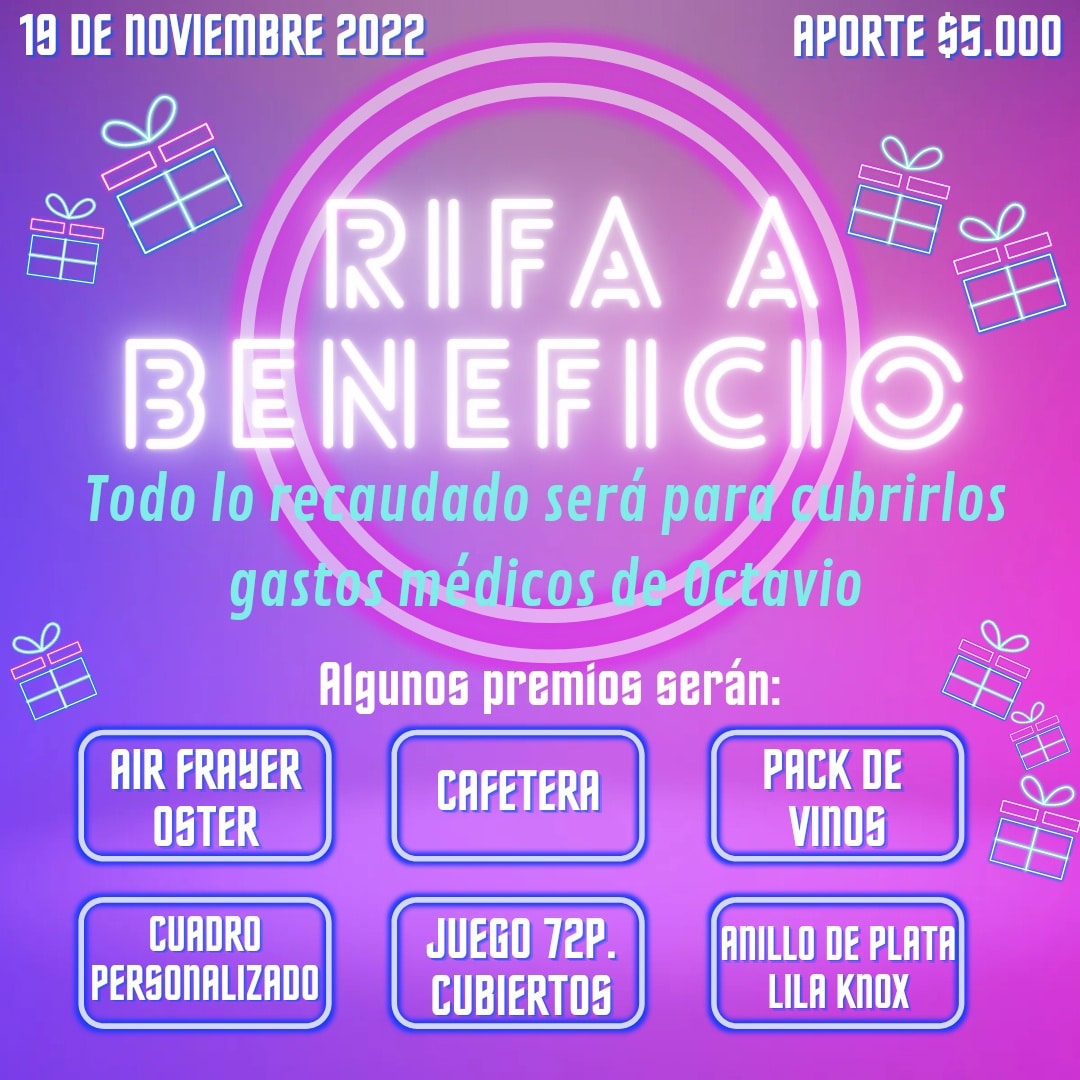 Para apoyar a #octavio haremos una rifa que ayude a cubrir parte de los gastos médicos.
Si quieres sumarte a esta causa escríbeme y compra tu rifa.
Entre todxs #apoyemosaoctavio 💗