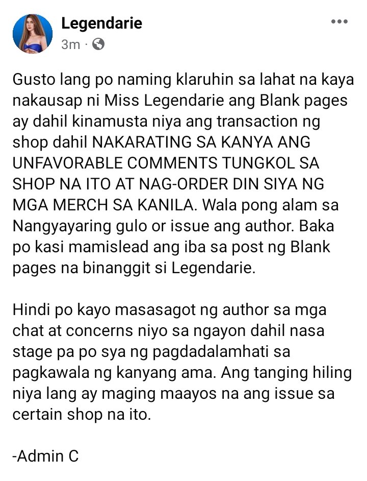 To clarify lang po dahil walang context ang pag-mention ng shop kay legendarie kaya ang post nato ay para malinaw sa lahat. Pati po siya ay umorder ng merchs sa shop na to kaya sila nag-usap. 

-Admin M