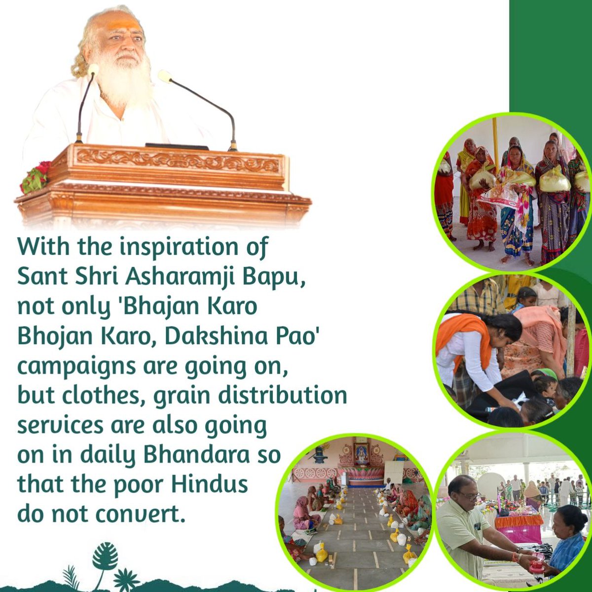 ashramnashik's tweet photo. Bhajan Karo Bhojan Karo Dakshina Pao is a unique campaign by Sant Shri Asharamji Bapu which helped to
#EradicatePoverty in the remote, poor, tribal areas which were easy targets of Christian missionaries. Thus the Sanatan Saviour stopped evil proselytisation &amp; brought Ghar wapsi! https://t.co/UfmO5uZ15C