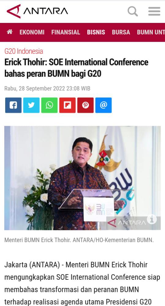 vio_let_shea's tweet photo. Negara-negara G20 akan saling berbagi pengalaman dalam mengelola BUMN pada acara State Owned Enterprises (SOE) International Conference mengusung tema "Driving Sustainable &amp; Inclusive Growth" yang membicarakan beberapa inisiatif dan komitmen BUMN di bidang ESG
#BUMNuntukG20 https://t.co/vBgXbA5zxS