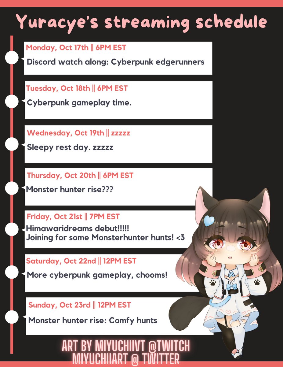 Yuracye's tweet image. Definitely might play cyberpunk again three times this week. idk yet. I'm not addicted, you are. HECC. 
#envtuber #vtubers #streamingschedule