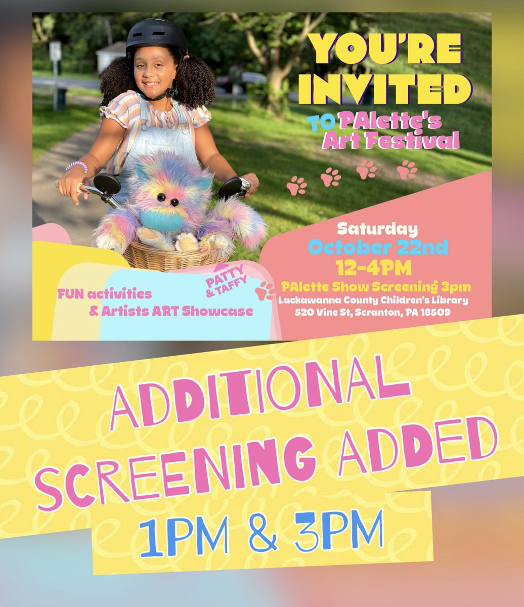 ADDITIONAL SCREENING!!!

We want every kid to have an opportunity to watch our show now with additional screening..( earlier screening) 1PM and 3PM - Lackawanna Children’s Library, this Saturday, October 22nd.

#scrantonfilms