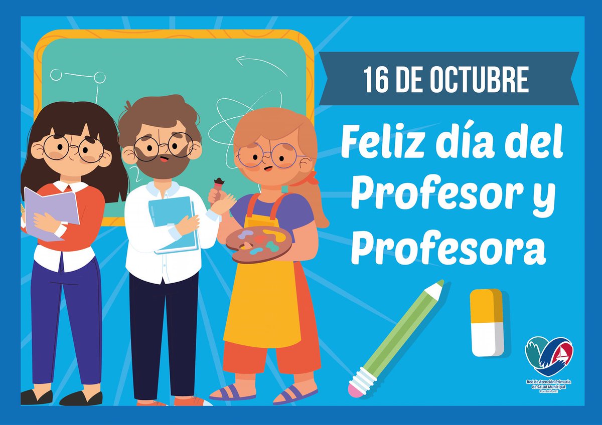 Hoy se conmemora el día del profesor y profesora 👨‍🏫👩‍🏫, queremos enviar un afectuoso saludo a todos y todas nuestras colegas que se desempeñan dentro de la red de Atención Primaria de Salud, apoyando la labor de promover el bienestar físico y mental de nuestros usuarios ⛹️‍♂️🚴‍♀️🧘‍♀️🏋️‍♂️