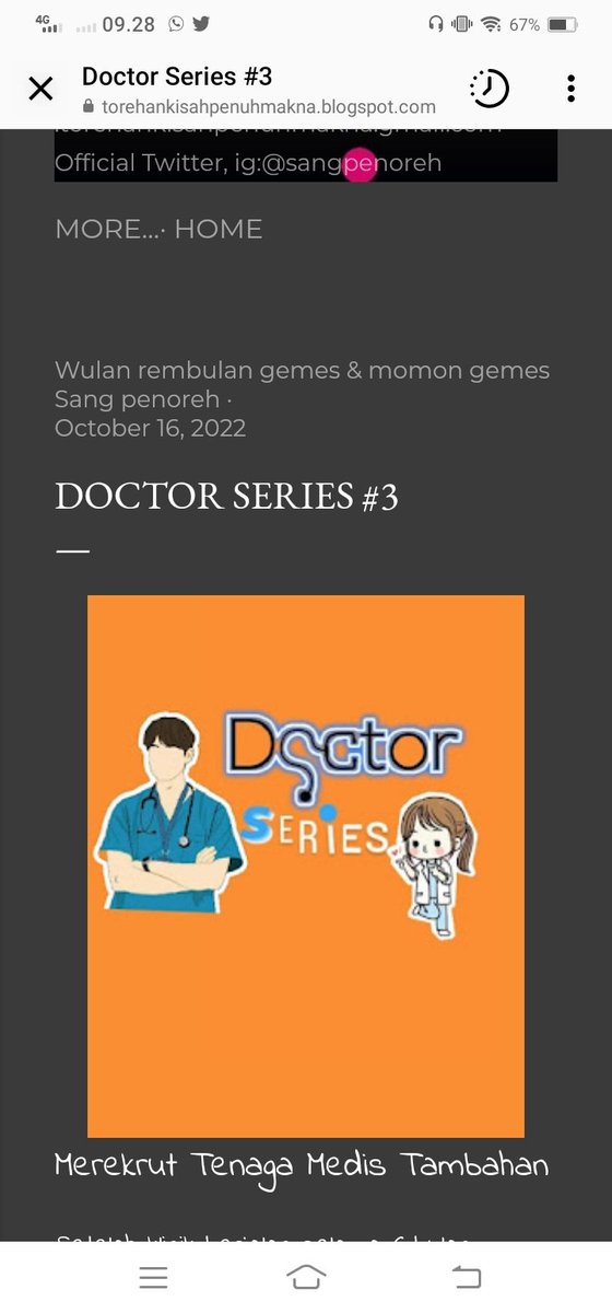 SangPenoreh's tweet photo. https://t.co/QhsetfSYXl
Doctor Series # 3 
Selamat membaca https://t.co/eb3rhSr8Ch