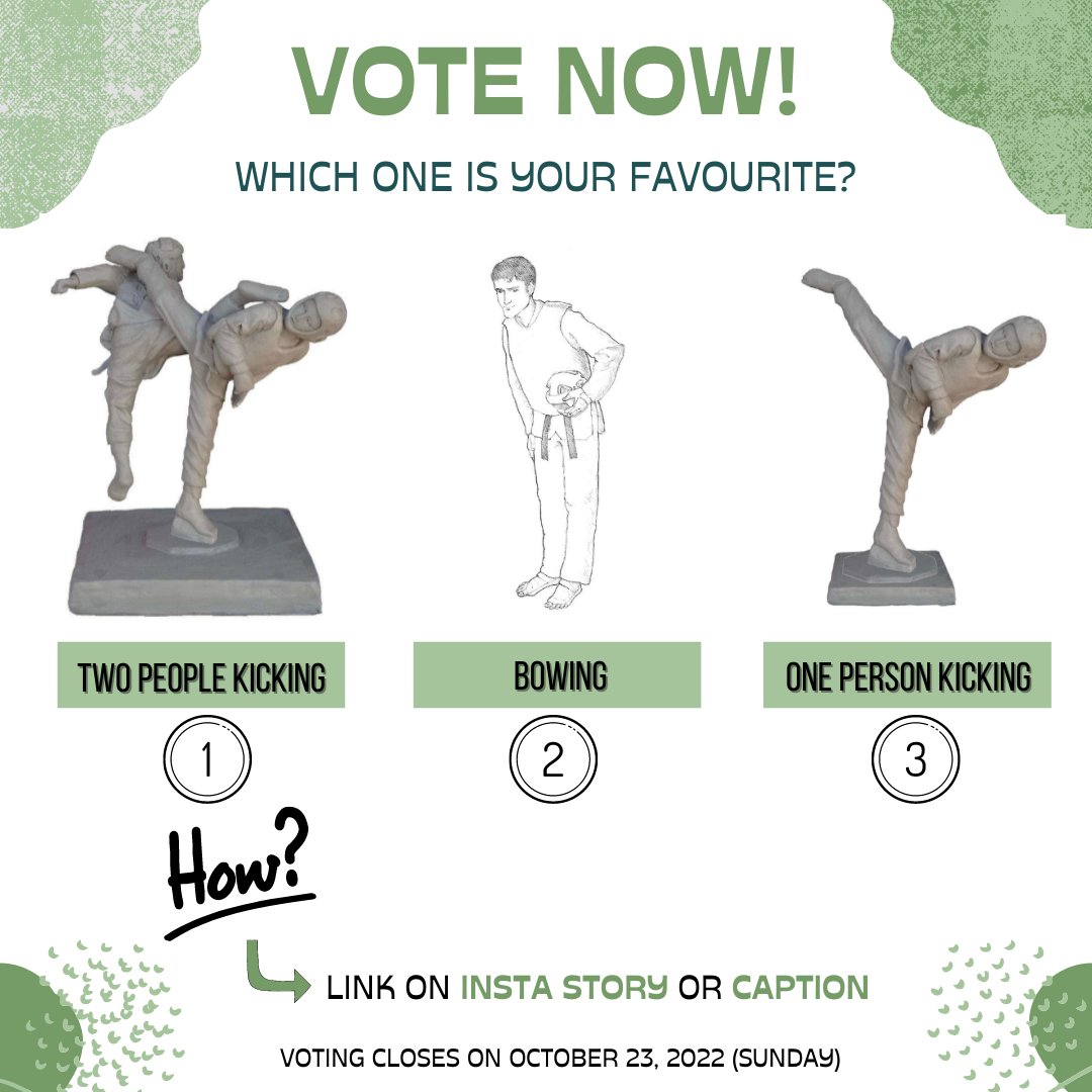 worldtaekwondo's tweet photo. Dear Taekwondo Family
To celebrate the 50th anniversary of the World Taekwondo, a Taekwondo statue will be installed at the Olympic Museum next year

Let us know which design you like!!
Vote now!! https://t.co/KoUETfB0Uy

Voting will close on Oct 23, 2022 (Sunday) 
#Taekwondo https://t.co/BOn8xesRJi