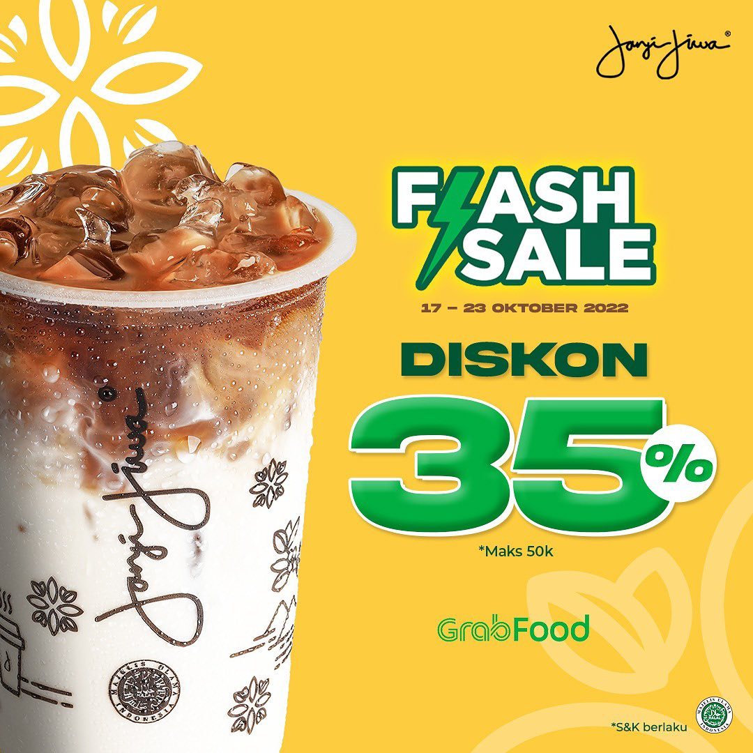 Promo Flash Sale Janji Jiwa di Grabfood
🗓️ 17-23 Oktober 2022
📍Berlaku di seluruh outlet

Beli minuman Janji Jiwa ukuran Large GRATIS Jiwa Toast