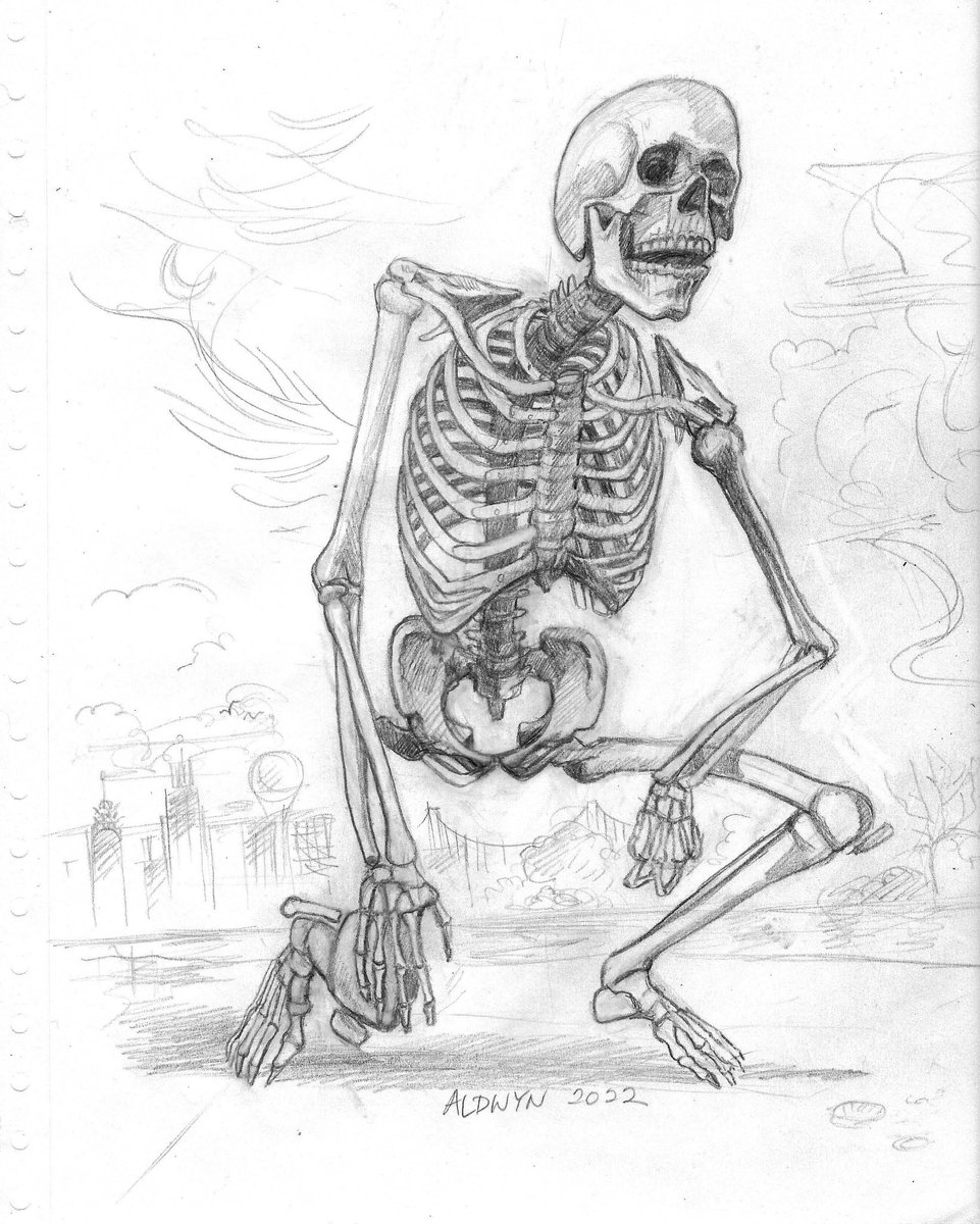 artist_wen's tweet photo. "Squatter," my #drawing. 8.5 x 11, pencil on old plotter paper. I use the app, #Poseit, to pose a skeleton (you can manipulate all the parts!). It's an exercise in visually resizing, because the paper I draw on is much larger than my phone. https://t.co/eiRNkZEWkH
