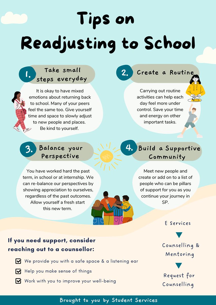 SingaporePoly's tweet photo. it's the first day of school~ here are some tips which may be helpful for you to readjust to sch again!🥰 https://t.co/aBPSPAMFRH