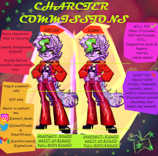 EmarliDoods's tweet photo. WOOOO I FINISHED ITTT RAAAA-
If these do well I'll add comic shorts, icons, and character ref sheets to the commission options!
#Commission #CommissionSheet #commissme #kinsona #roxannewolf https://t.co/bI3emL8qi6