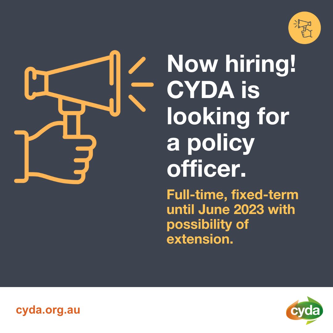CydaAu's tweet photo. CYDA is looking for a Policy Officer to join our team! We are based in Melbourne, but we are accepting applications from other locations, and we offer the option to work from home.  People with disability are highly encouraged to apply!

More info here: https://t.co/vF7AnXdErw https://t.co/zWMM3n0QXo