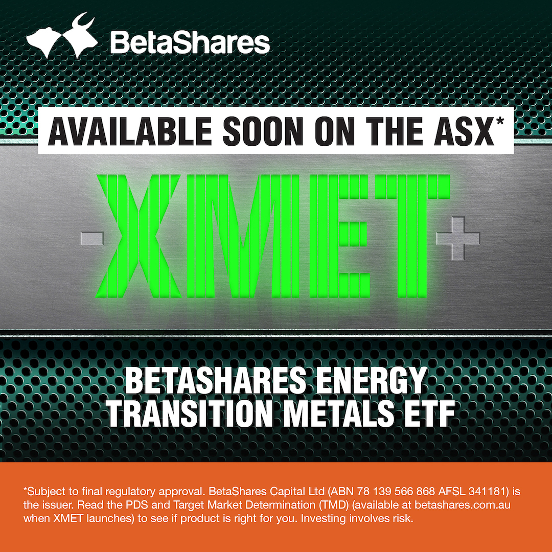 BetaShares's tweet photo. COMING SOON*: BetaShares Energy Transition Metals ETF (XMET)
Register your interest here: https://t.co/7MBlXkIznW
#XMET #energytransitionmetals https://t.co/jMUNwCHJRa