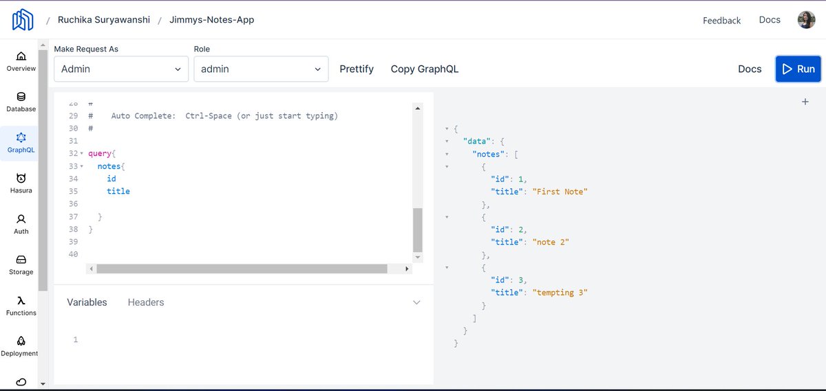 ruchika_codes's tweet photo. Attended a wonderful session on @nhost backend creation by @BhosalePratim β¨
And the best part is we used GraphiQL v2.β¨β¨
#nhost https://t.co/qG443Sh4od