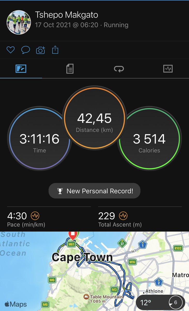 tshepo185's tweet photo. We came to Cape Town and had fun on the road, 2021 vs 2022, another Marathon PB. Chased the PB and got it, time to rest and let the body recover for 2023 running season, it has been a good year overall and happy with my progress.
#skhindigangcoaching
#chasingpbs
#sctm2022 https://t.co/cBzjPFzdm8
