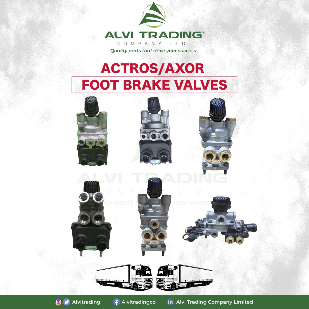 AlviTrading's tweet photo. Did you know?

Perfect performance of Braking improves milage and ensures safety of the driver, other road users and also for the cargo. 

Be smart, brake effectively and efficiently, invest in genuine Foot Brake Valves.

#KnowYourPart

Hotline: 0719444777

#mondaythoughts https://t.co/d9lgJJK1yQ