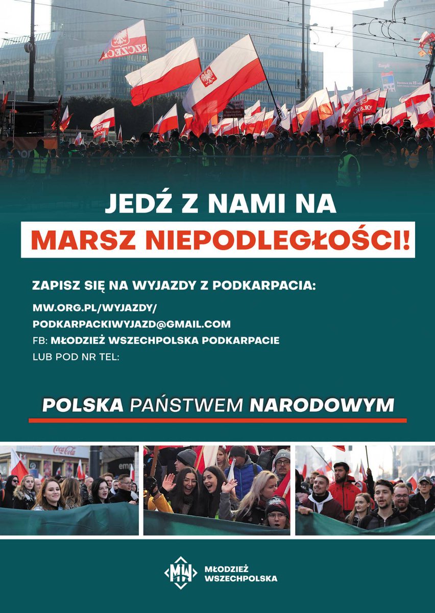 I_Roginski's tweet photo. Marsz Niepodległości zbliża się wielkimi krokami ,❗ #MN22
Zachęcam do zapisywania się na wspólny wyjazd do Warszawy 😉
Jedziemy z każdego miejsca na Podkarpaciu ❗ 
Zapisy już ruszyły 😉
#PolskaPaństwemNarodowym 
Szczegóły wydarzenia na Facebooku
⬇️⬇️⬇️
https://t.co/npmp6IISTd https://t.co/5of9cu2Ryk