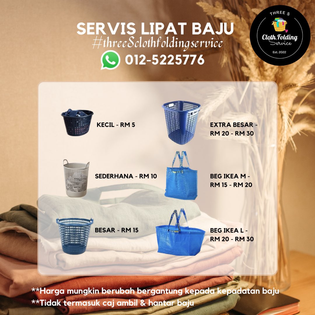 threeS_cfs's tweet photo. Busy dengan assignment &amp; kerja? Baju bertimbun tak sempat lipat? #threeSclothfoldingservice menawarkan servis:

✅ Ambil dari rumah
✅ Lipat baju
✅ Hantar ke rumah

Cover area Bota|Parit|Seri Iskandar|Tronoh|Batu Gajah. Boleh contact 0125225776 untuk book slot 😉 https://t.co/6mNBwRYPwd