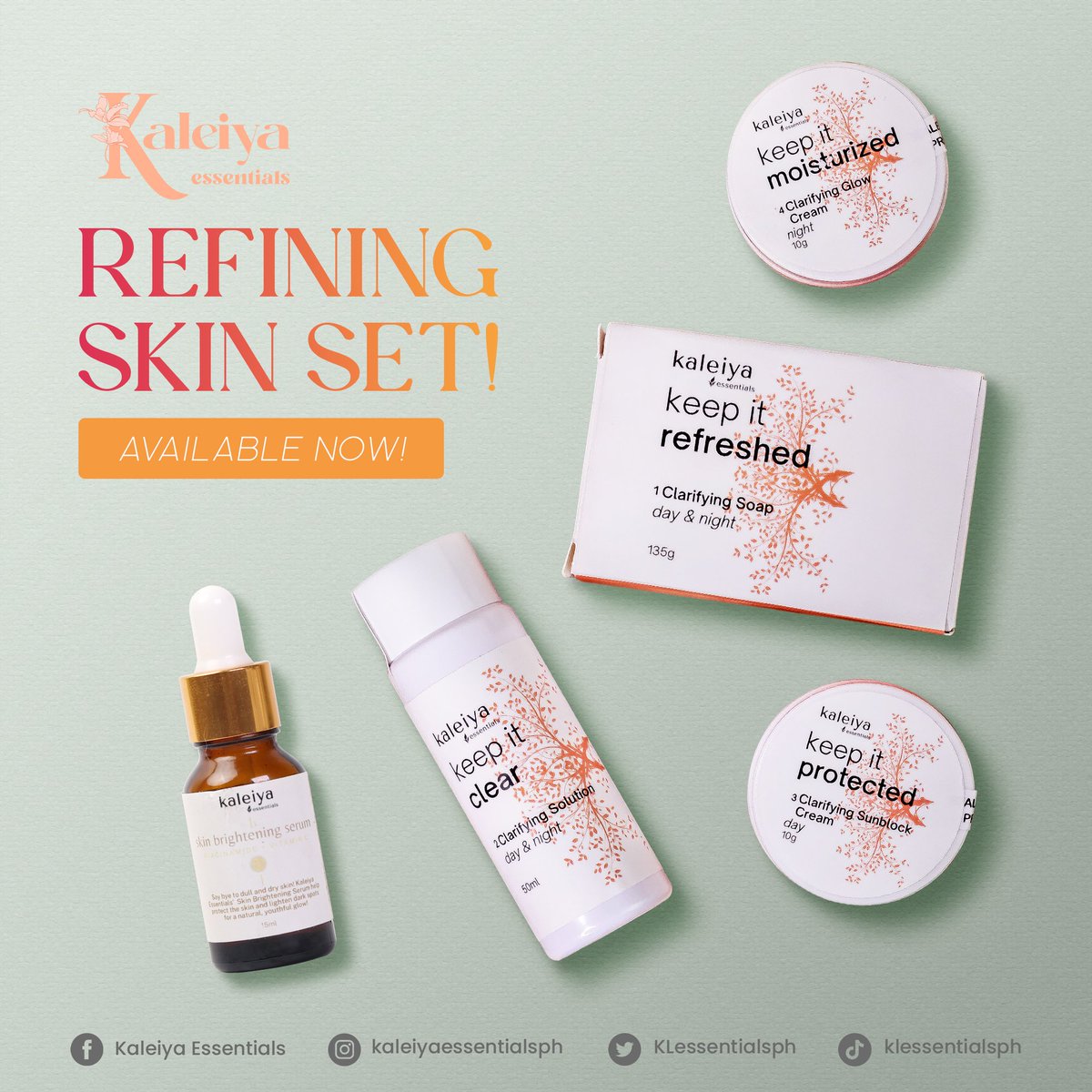 KLessentialsph's tweet photo. The best thing about the Kaleiya Essentials Refining Skin Set is it comes with 4 products.

✨Refining Soap
✨Refining Solution
✨Refining Sunblock Cream
✨Refining Glow Cream

#Kaleiya #KaleiyaEssentials #Skincare #BloomFromWithin #TouchByKaleiya https://t.co/ddoHoDpeoi