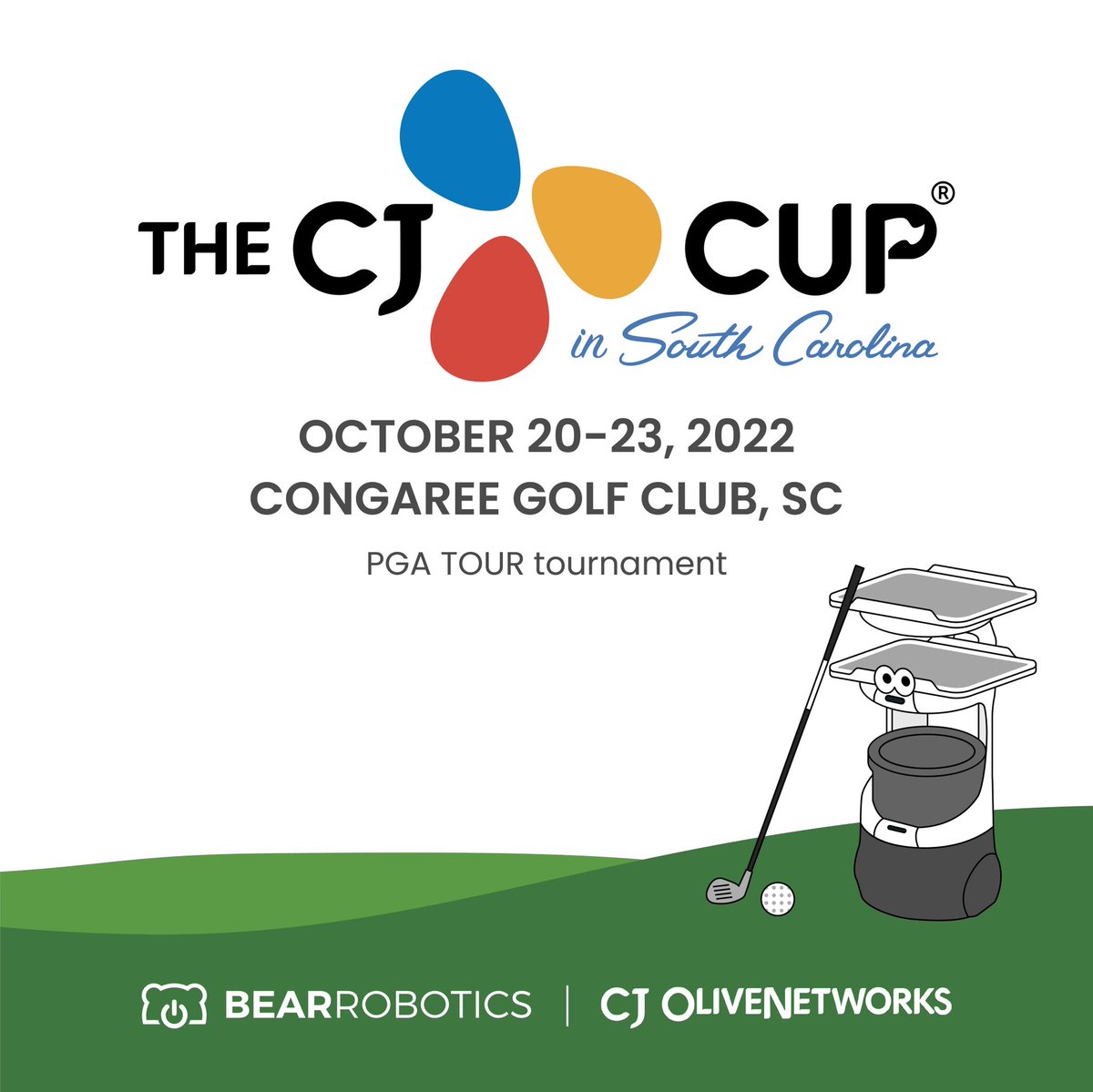 bearrobotics's tweet photo. Servi joins @thecjcup!! Servi is assisting athletes at the Congaree Golf Club during THE CJ CUP.

We are thrilled to be working with CJ to bring elevated hospitality to a new arena.

#bearrobotics #bearhospitality #hospitalityelevated #serviserves #cjcup #pgatour #olivecjnetworks https://t.co/8co6p40HEW