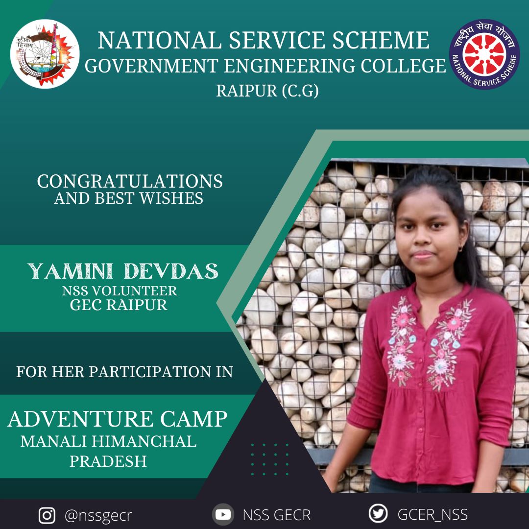DeepLekhwani's tweet photo. Congratulations Yamini Devdas:)
@GECR_NSS
@drmrkhan13
@YASMinistry
@_NSSIndia
@NSSRDBhopal
@NssChhattisgarh
@_NSSAwards
@askabir_
@SamarendraS21
@dr_dsraghu
@nsscsvtuCG https://t.co/J7wey2hAz0